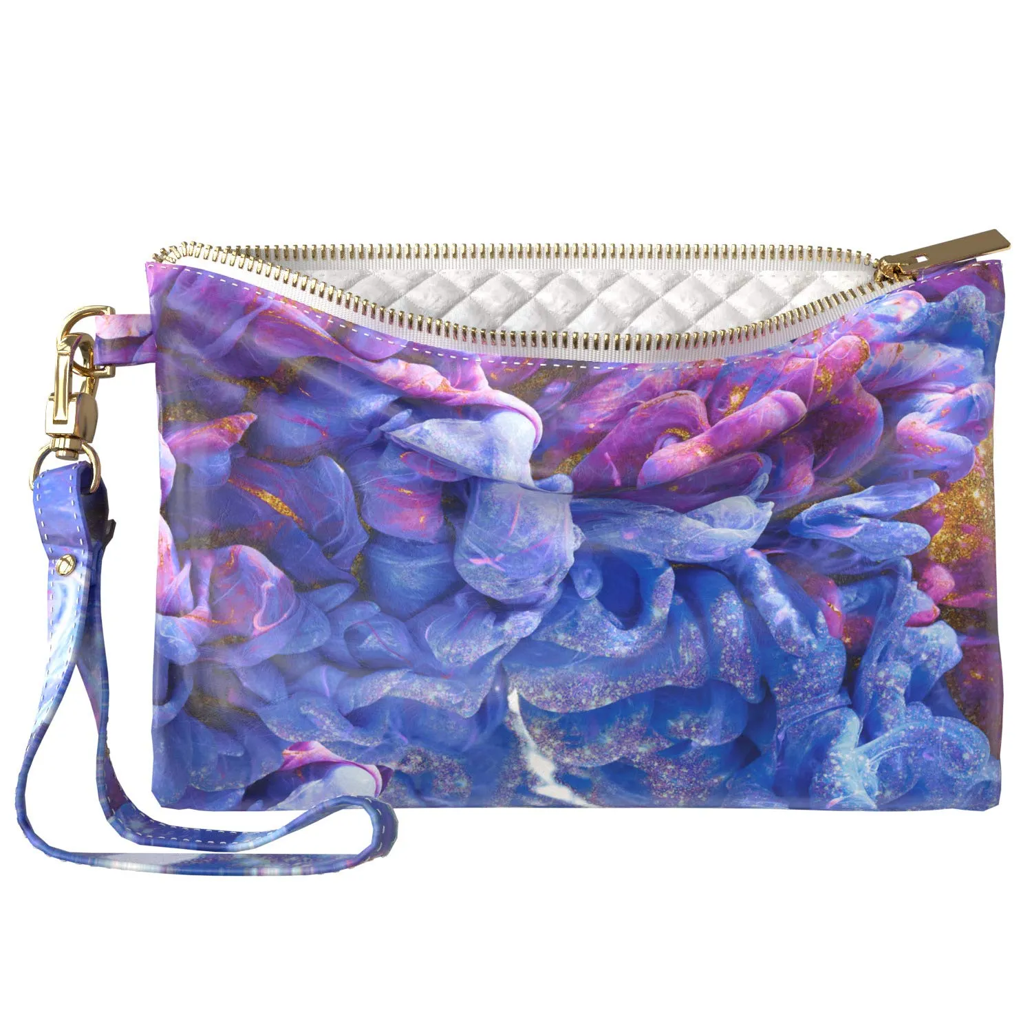Makeup Bag 9.5 x 6 inch Purple Portable Organizer Design Art Seaweed Purse Pouch Gold Luxury Strap Accessories Abstract Cute Print PU Leather Toiletry Zipper Travel Case Storage Paint Cosmetic