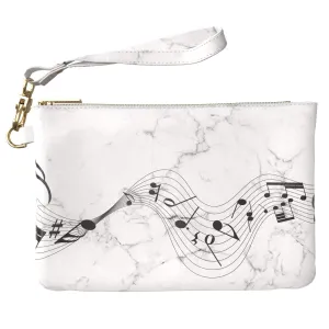 Makeup Bag 9.5 x 6 inch Simple Song Marble Strap Accessories Notes Music Print PU Leather Toiletry Zipper Travel Case Black Purse Pouch Cute White Storage Portable Organizer Design Cosmetic