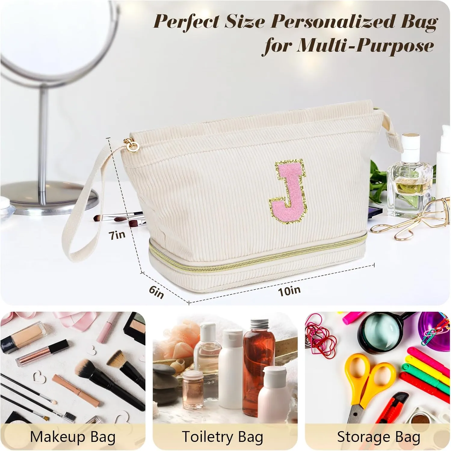 Makeup Bag for Girls Gift, Personalized Graduation Gifts Initial Women Makeup Bag for Travel, Teacher Appreciation Gifts Preppy Make up Bag Cosmetic Bag 18th Birthday Gifts for Teen Girl Trendy - C