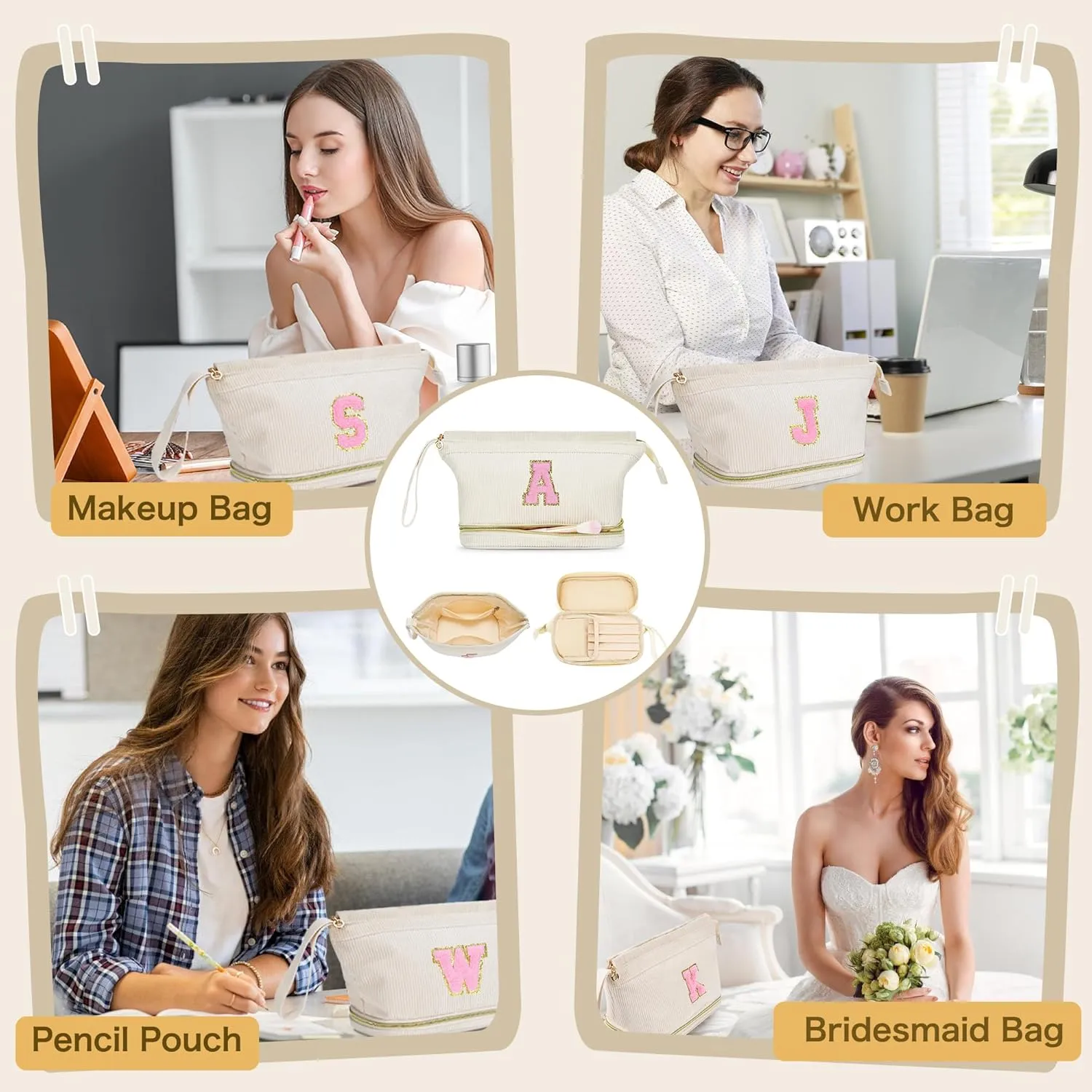 Makeup Bag for Girls Gift, Personalized Graduation Gifts Initial Women Makeup Bag for Travel, Teacher Appreciation Gifts Preppy Make up Bag Cosmetic Bag 18th Birthday Gifts for Teen Girl Trendy - C