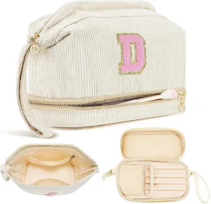 Makeup Bag for Girls Gift, Personalized Graduation Gifts Initial Women Makeup Bag for Travel, Teacher Appreciation Gifts Preppy Make up Bag Cosmetic Bag 18th Birthday Gifts for Teen Girl Trendy - D