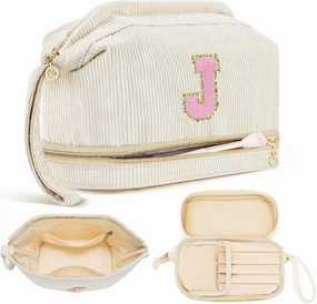 Makeup Bag for Girls Gift, Personalized Graduation Gifts Initial Women Makeup Bag for Travel, Teacher Appreciation Gifts Preppy Make up Bag Cosmetic Bag 18th Birthday Gifts for Teen Girl Trendy - J