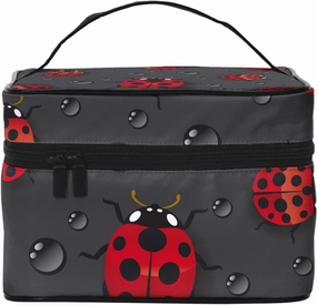 Makeup Bag, Ladybugs Water Drop Cosmetic Bag for Women Girls, Cute Animal Travel Toiletry Bags Make Up Brush Organizer Storage Case