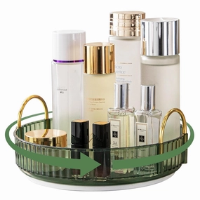 Makeup Organizer for Vanity, 360° Rotating Bathroom Organizer Countertop, High-Capacity Skincare Organizer, Spinning Cosmetics Organizer for Dresser Countertop (1 Tier, Green)
