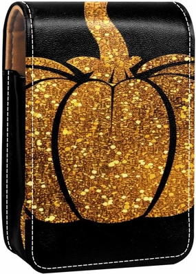 Makeup Organizer,Makeup Lipstick Case for Outside Mini Bag Travel Cosmetic Pouch,Background with Gold Pumpkin