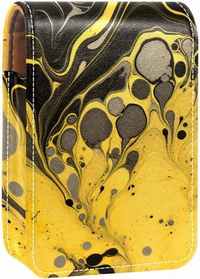 Makeup Organizer,Makeup Lipstick Case for Outside Mini Bag Travel Cosmetic Pouch,Black Yellow Gold Marble