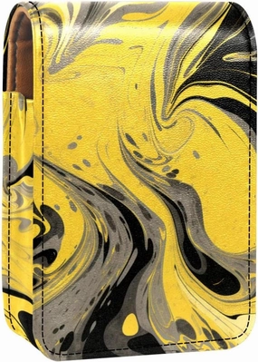 Makeup Organizer,Makeup Lipstick Case for Outside Mini Bag Travel Cosmetic Pouch,Black Yellow Gold Marble