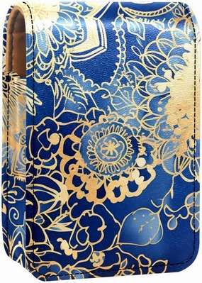 Makeup Organizer,Makeup Lipstick Case for Outside Mini Bag Travel Cosmetic Pouch,Blue and Gold Mandala Pattern