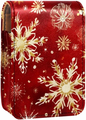Makeup Organizer,Makeup Lipstick Case for Outside Mini Bag Travel Cosmetic Pouch,Christmas Gold White Snowflakes
