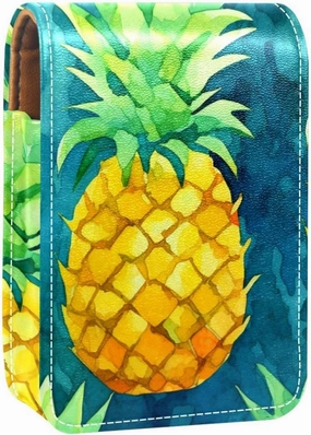 Makeup Organizer,Makeup Lipstick Case for Outside Mini Bag Travel Cosmetic Pouch,Floral Gold Fruit Pineapple