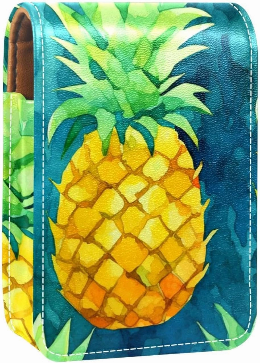 Makeup Organizer,Makeup Lipstick Case for Outside Mini Bag Travel Cosmetic Pouch,Floral Gold Fruit Pineapple