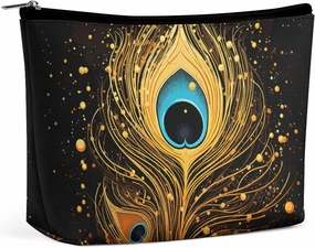Makeup Pouch Cosmetic Bag Lipstick Pouch Zipper Pouch Peacock Feather Gold Design Printed Organizer Portable Toiletry Bag Accessories