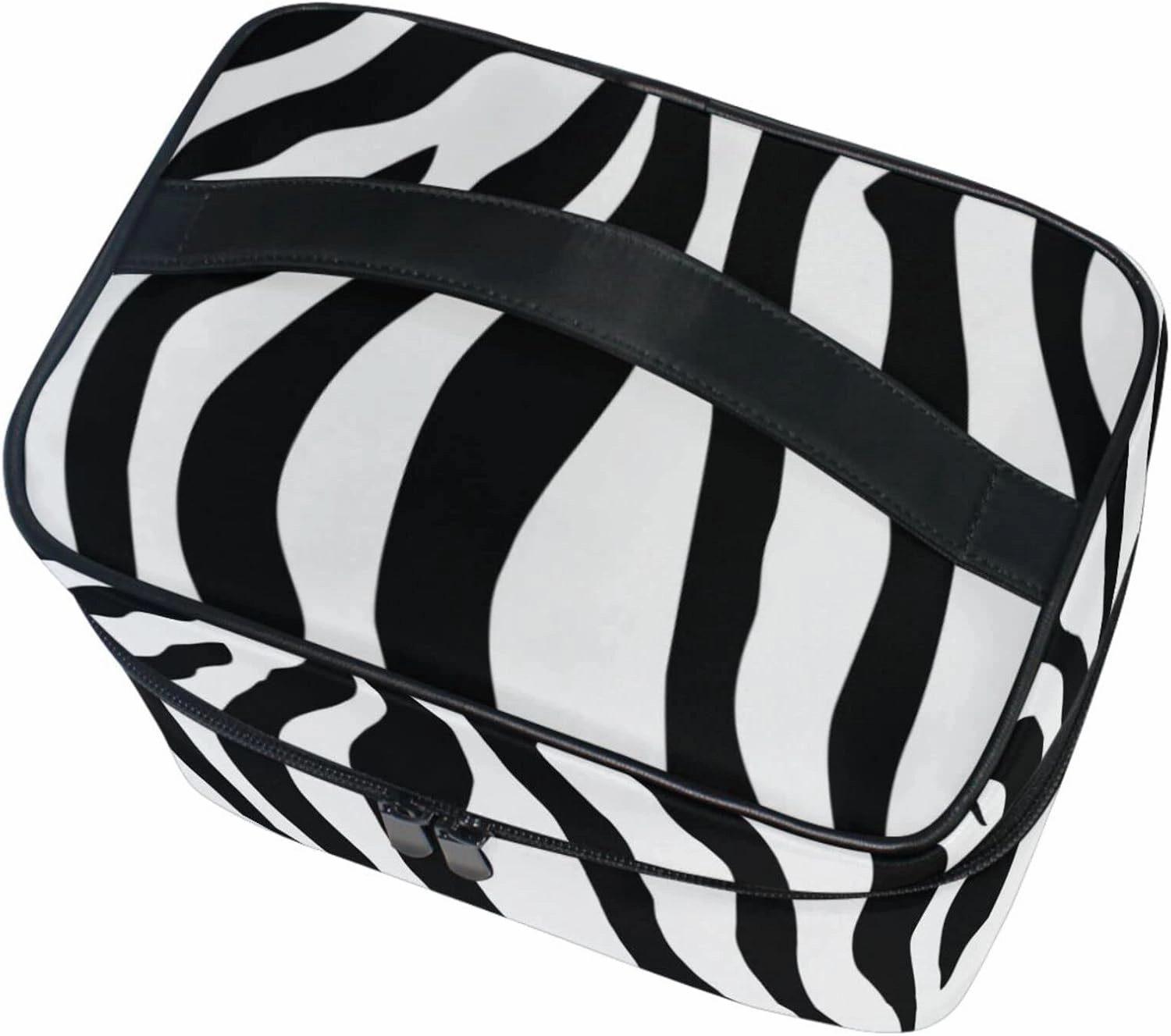 Makeup Train Case Zebra Animal Black White Print Light Summer Gold Korean Carrying Portable Zip Travel Cosmetic Brush Bag Organizer Large for Girls Women