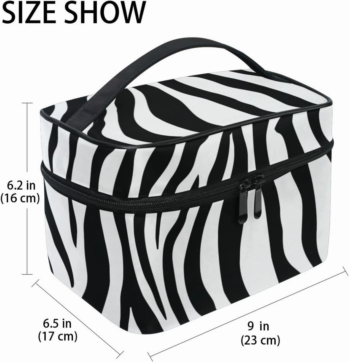 Makeup Train Case Zebra Animal Black White Print Light Summer Gold Korean Carrying Portable Zip Travel Cosmetic Brush Bag Organizer Large for Girls Women