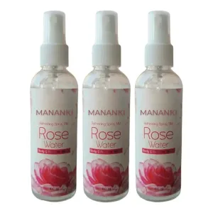 Mananki Rose Water Refreshing Spray Mist, 100ml, Pack of 3, Perfect for Women & Men