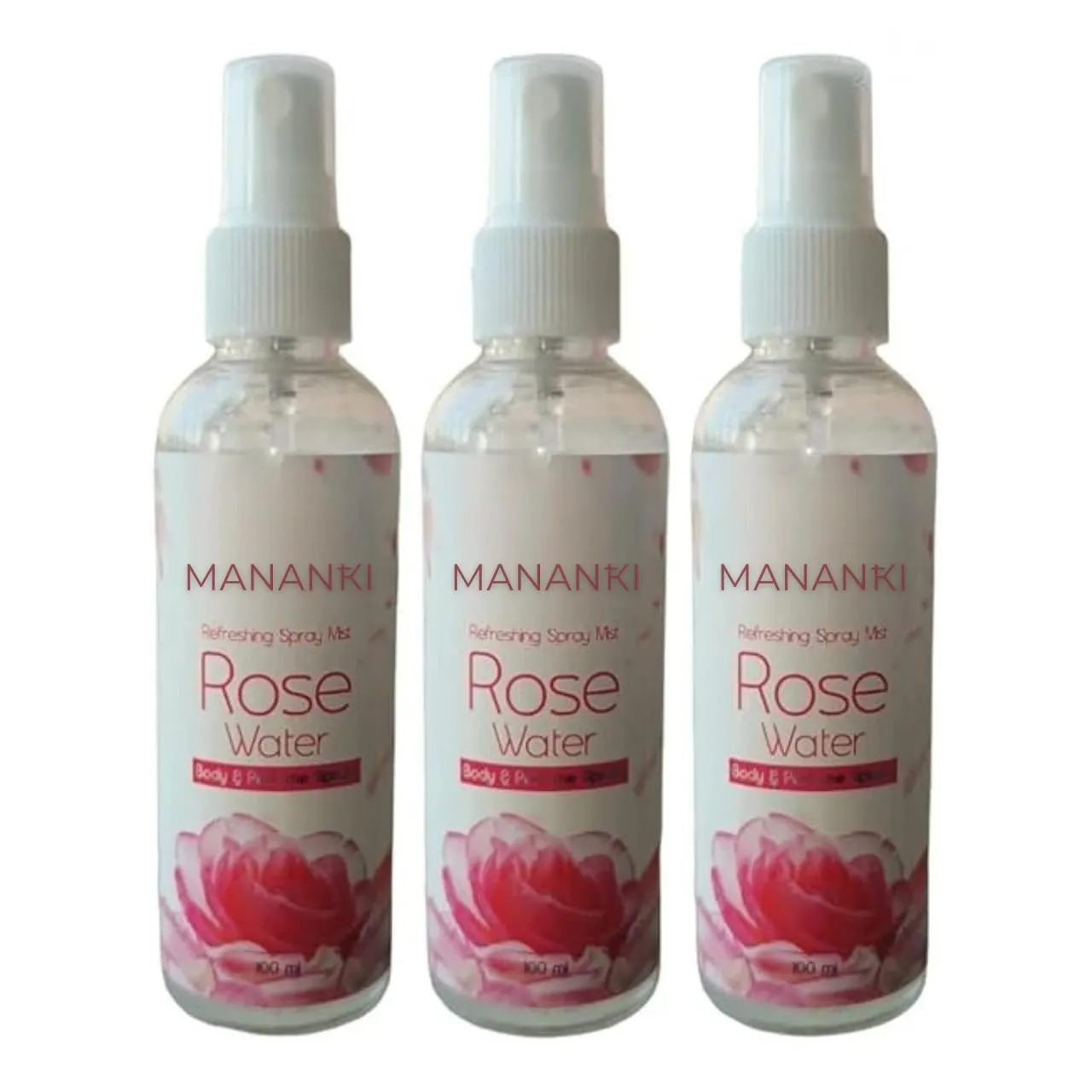 Mananki Rose Water Refreshing Spray Mist, 100ml, Pack of 3, Perfect for Women & Men
