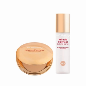 MCoBeauty Miracle Flawless Duo, Pressed Powder in Warm Medium and Setting Spray, Long-Lasting Finish, Vegan, Cruelty Free Cosmetics, Pack of 2