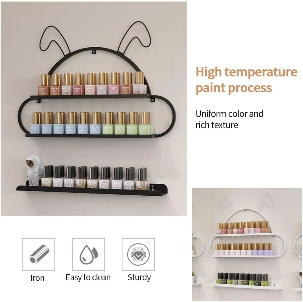 Metal Nail Polish Organizer Wall, Cute Nail Polish Wall Storage Rack, Rabbit-Shape Nail Polish Display, Wall-mounted Nail Polish Holder, Lipstick/Perfume Wall Shelf for Nail Salon Shop(Gold,8-piece se