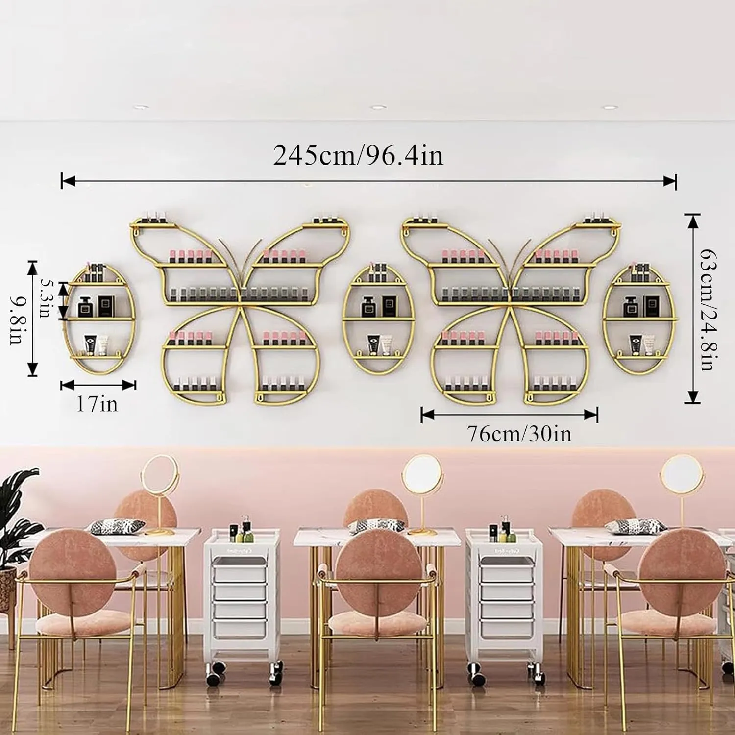 Metal Wall Mounted Nail Polish Rack, Butterfly Shaped Cosmetic Display Racks, Essential Oil Bottles Shelf Organizer, Lipstick Perfume Holder for Home Spa Nail Salon Shop(7 Pieces, Black)