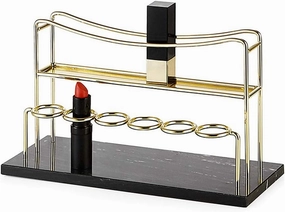 Metal Lipstick Organizer Rack Gold Black Marble Makeup Organizer Countertop 2 Tier Cosmetic Shelf