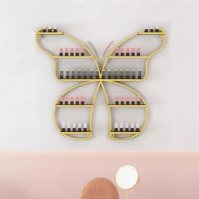 Metal Wall Mounted Nail Polish Rack, Butterfly Shaped Cosmetic Display Racks, Essential Oil Bottles Shelf Organizer, Lipstick Perfume Holder for Home Spa Nail Salon Shop(1 Piece, Gold)