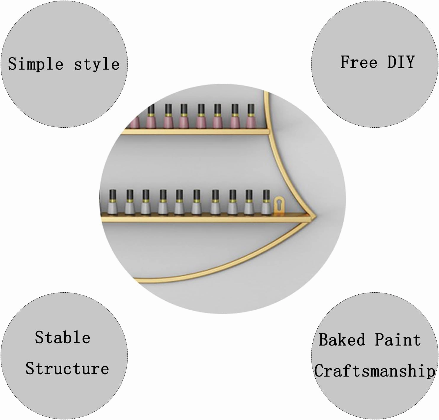 Metal Wall Mounted Nail Polish Storage Racks, Cosmetic Display Cases Lipstick Perfume Wall Shelf Essential Oil Organizers (Asymmetric Round),White