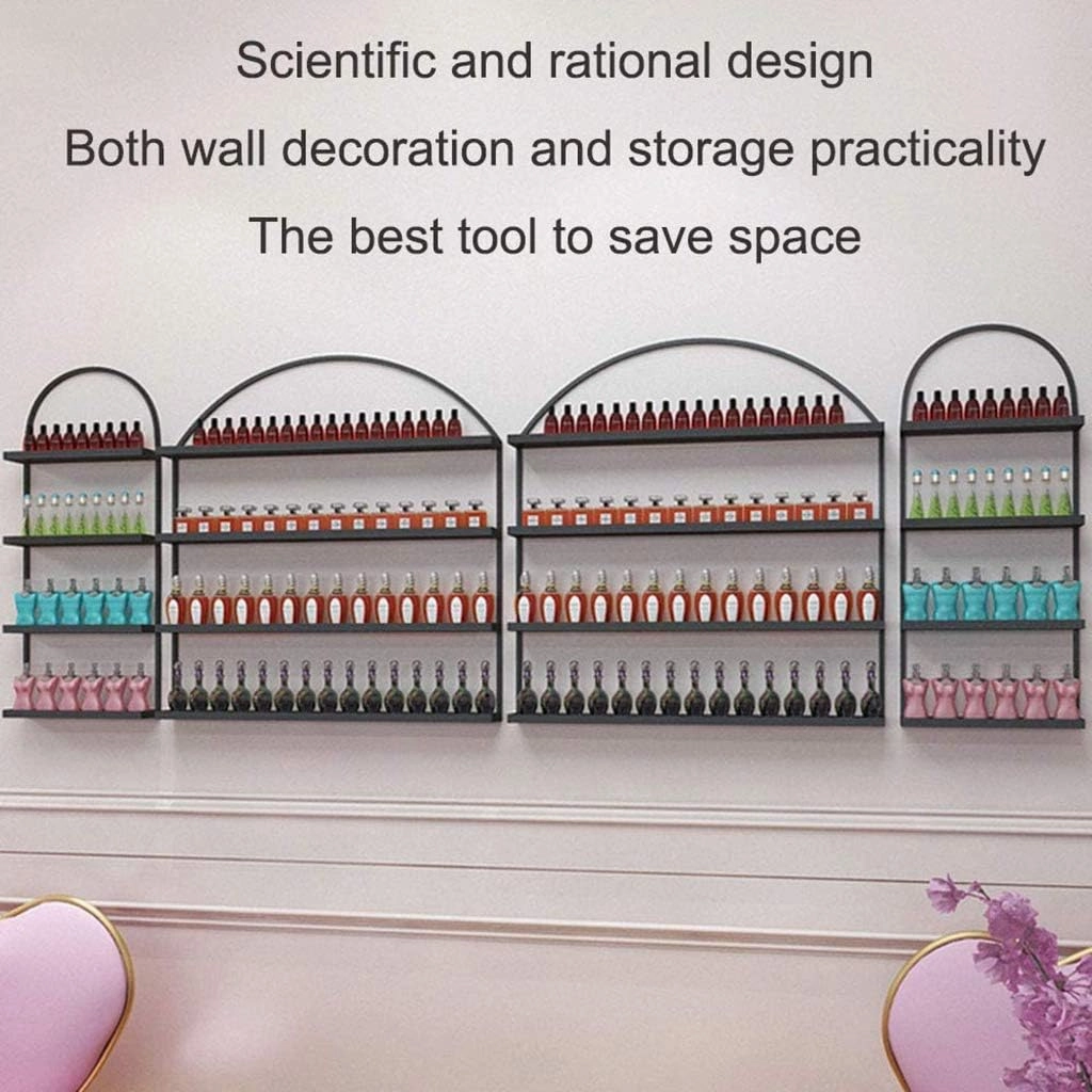 Metal Wall-mounted Nail Polish Storage Racks Wall-Mounted Metal Nail Polish Display Stand, Nail Salon Hanging Nail Polish Bottle Organizer Shelf, Essential Oil Lipstick and Perfume Display Rack/Gold/M