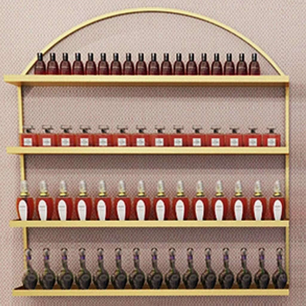 Metal Wall-mounted Nail Polish Storage Racks Wall-Mounted Metal Nail Polish Display Stand, Nail Salon Hanging Nail Polish Bottle Organizer Shelf, Essential Oil Lipstick and Perfume Display Rack/Gold/M