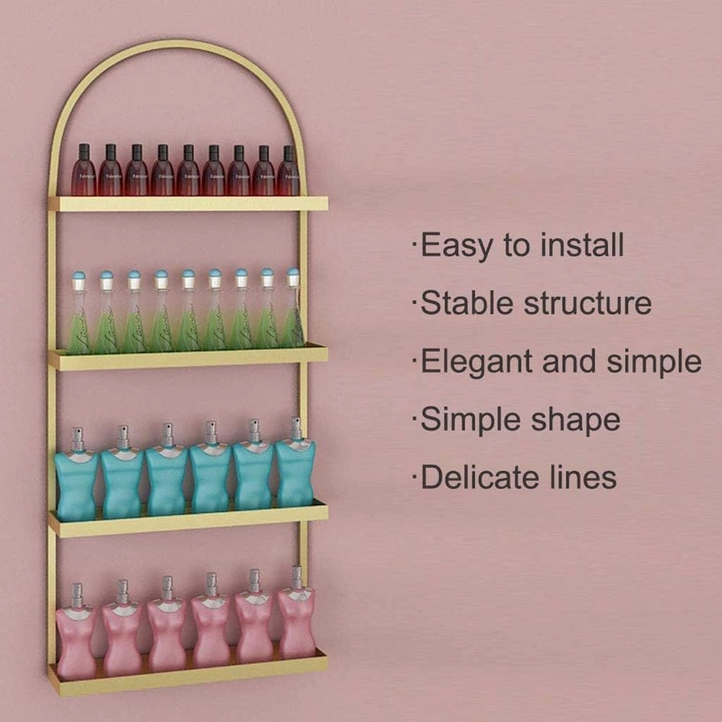 Metal Wall-mounted Nail Polish Storage Racks Wall-Mounted Metal Nail Polish Display Stand, Nail Salon Hanging Nail Polish Bottle Organizer Shelf, Essential Oil Lipstick and Perfume Display Rack/Gold/M