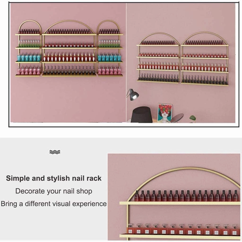 Metal Wall-mounted Nail Polish Storage Racks Wall-Mounted Metal Nail Polish Display Stand, Nail Salon Hanging Nail Polish Bottle Organizer Shelf, Essential Oil Lipstick and Perfume Display Rack/Gold/M
