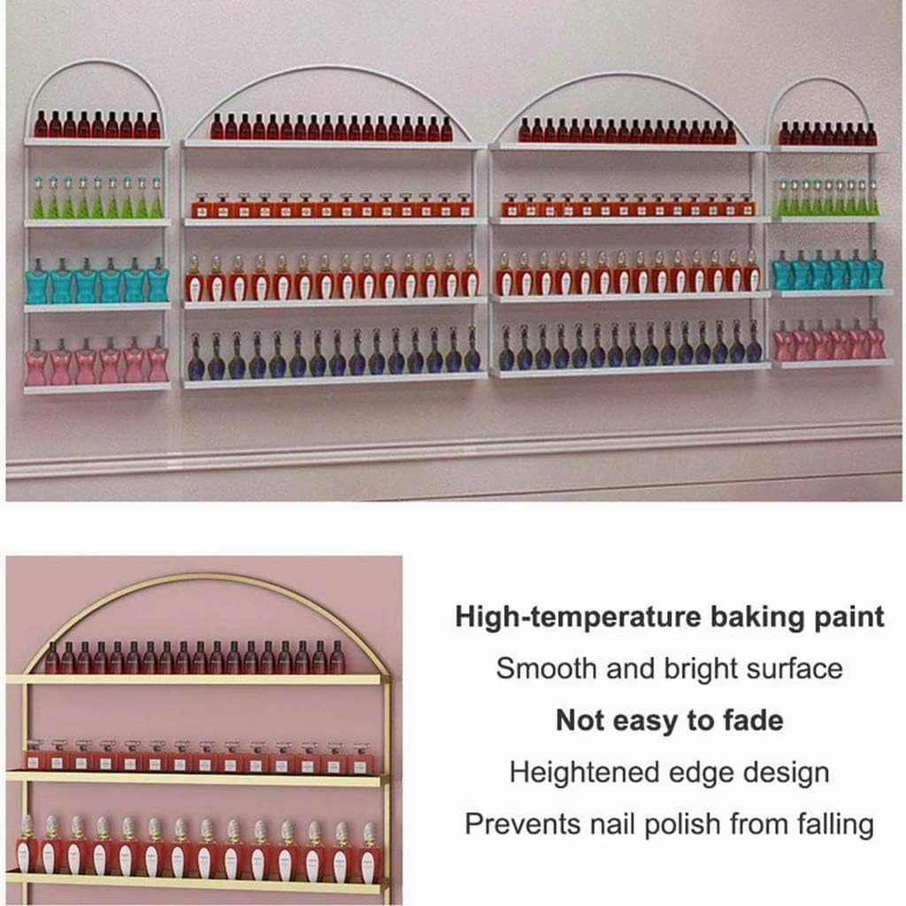 Metal Wall-mounted Nail Polish Storage Racks Wall-Mounted Metal Nail Polish Display Stand, Nail Salon Hanging Nail Polish Bottle Organizer Shelf, Essential Oil Lipstick and Perfume Display Rack/Gold/M