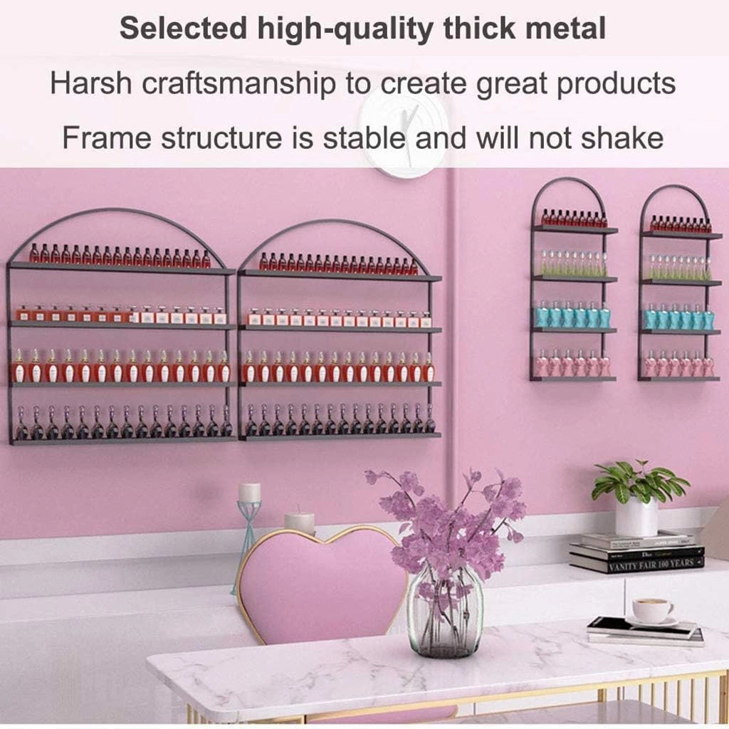 Metal Wall-mounted Nail Polish Storage Racks Wall-Mounted Metal Nail Polish Display Stand, Nail Salon Hanging Nail Polish Bottle Organizer Shelf, Essential Oil Lipstick and Perfume Display Rack/Gold/M