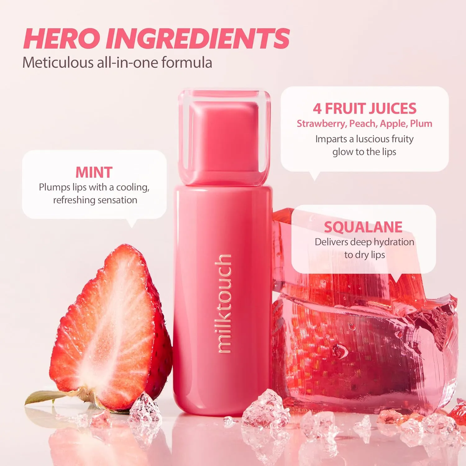 MILKTOUCH Jelly Lip Glow Tint - Hydrating Lip Gloss with Long-Lasting Moisture, Lip Stain, Lightweight, Radiant Shine, Perfect for Daily Use, Valentines Gifts, Korean Lip Oil (01 New Peach Bear)