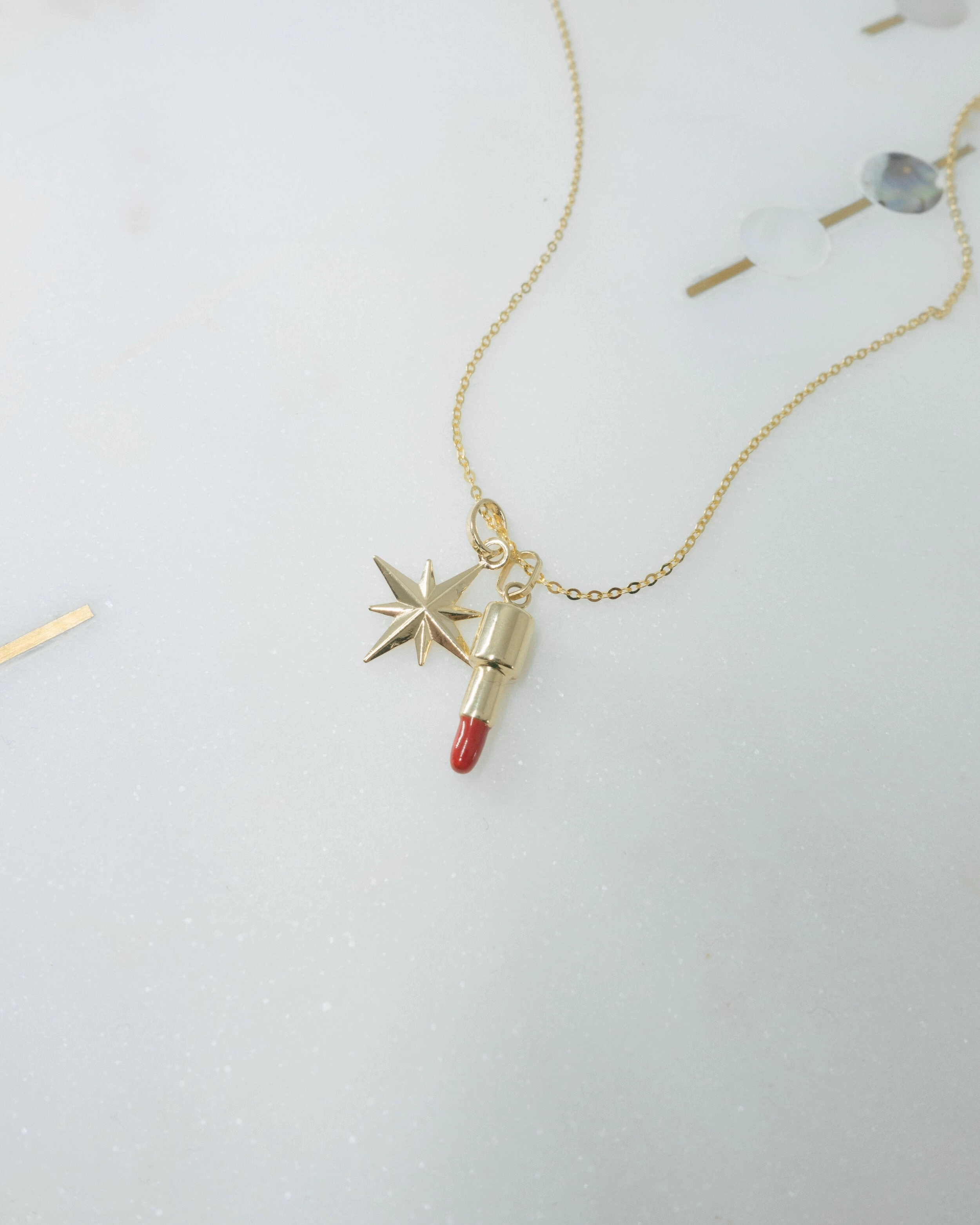 Mini Enamel Red Lipstick Pendant