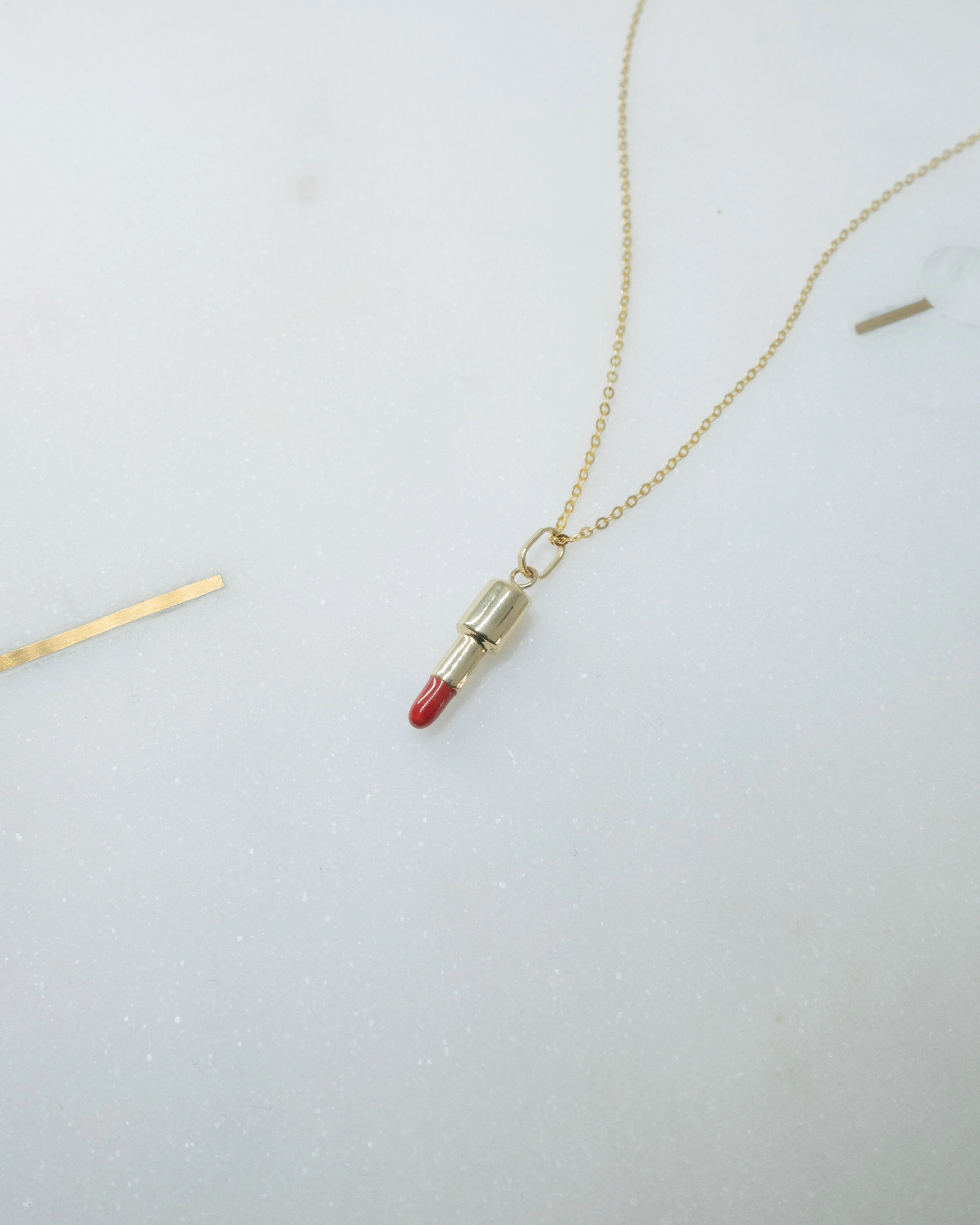 Mini Enamel Red Lipstick Pendant