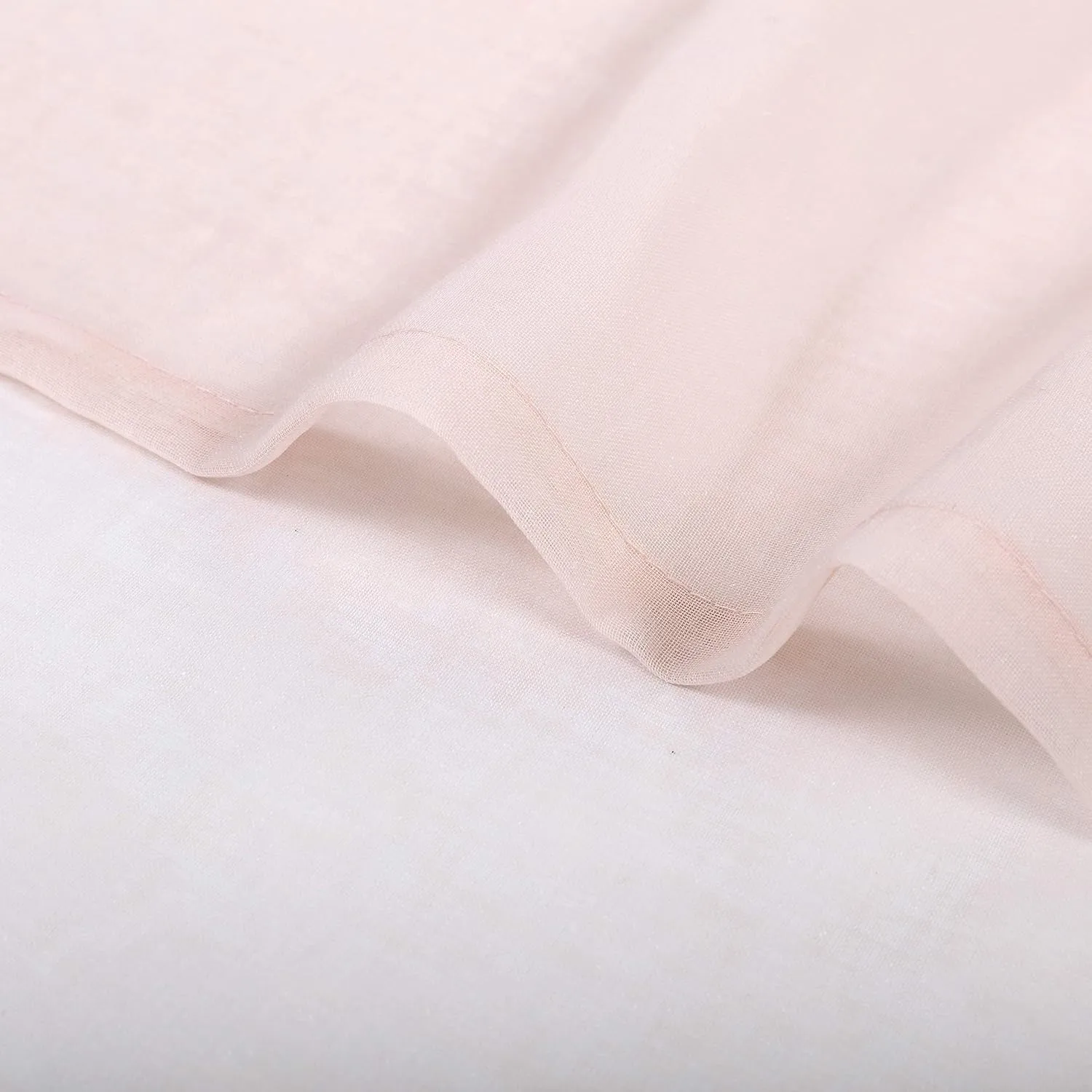 MISS SELECTEX Linen Look Pom Pom Tasseled Sheer Curtains for Living and Bedroom - Rod Pocket Voile Semi-Sheer, Set of 2 Curtain Panels (52 x 63 inch, Blush)