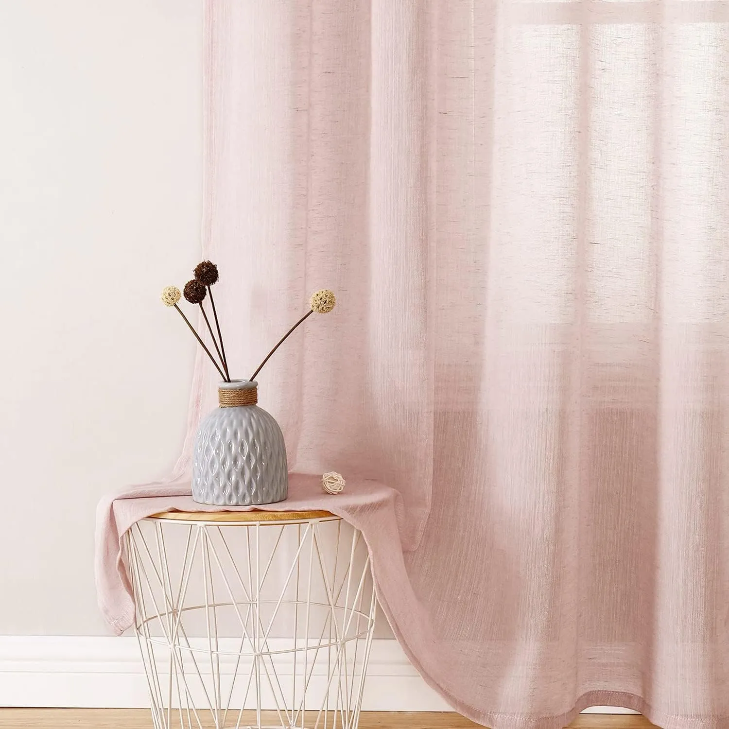 Miss SELETEX Blush Pink Natural Linen Sheer Curtains for Living Room Elegant Solid Window Drapes Grommet Light Filtering Girl Curtains Window Voile Linen Textured Panels for Bedroom 2 Panels 52Wx63L
