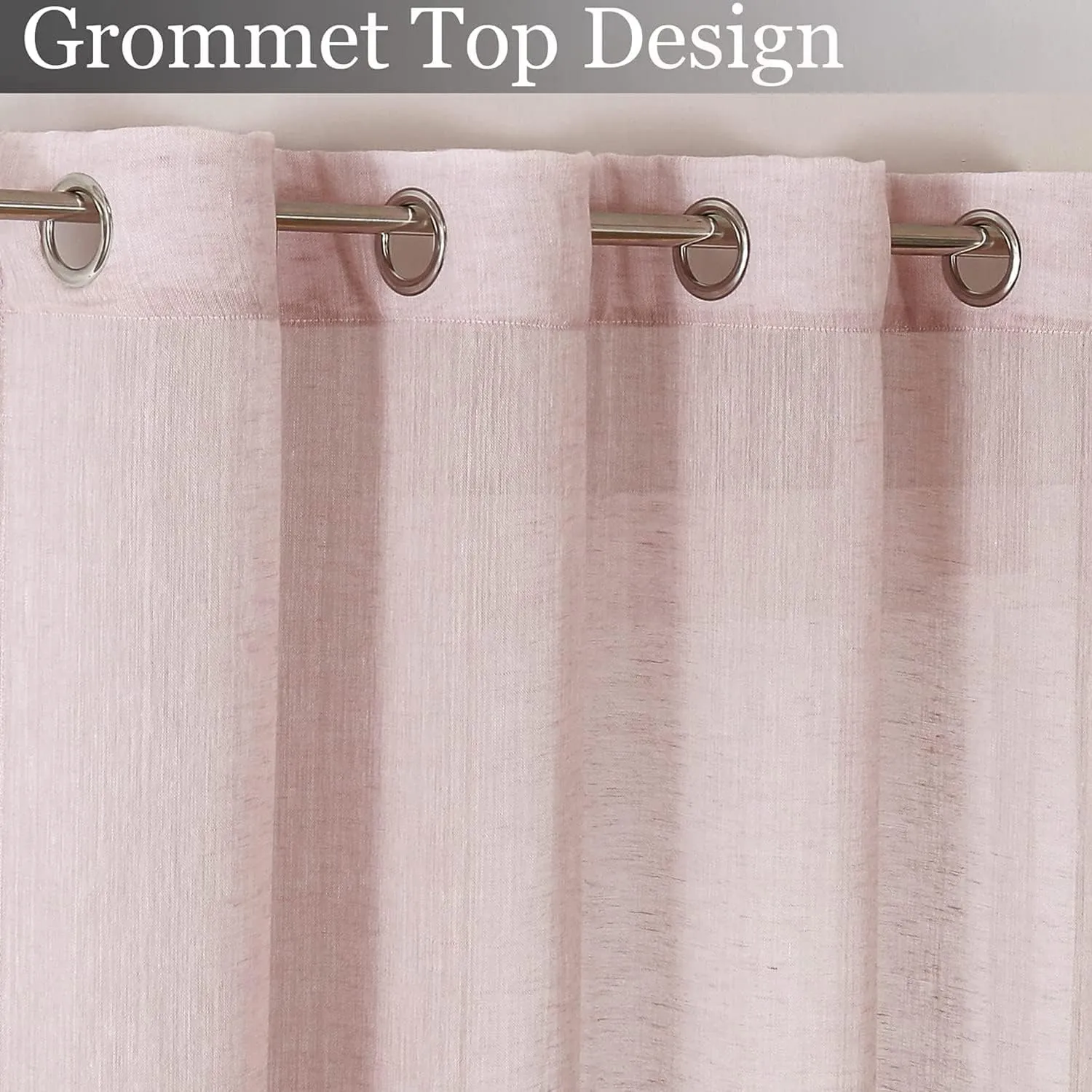 Miss SELETEX Blush Pink Natural Linen Sheer Curtains for Living Room Elegant Solid Window Drapes Grommet Light Filtering Girl Curtains Window Voile Linen Textured Panels for Bedroom 2 Panels 52Wx63L