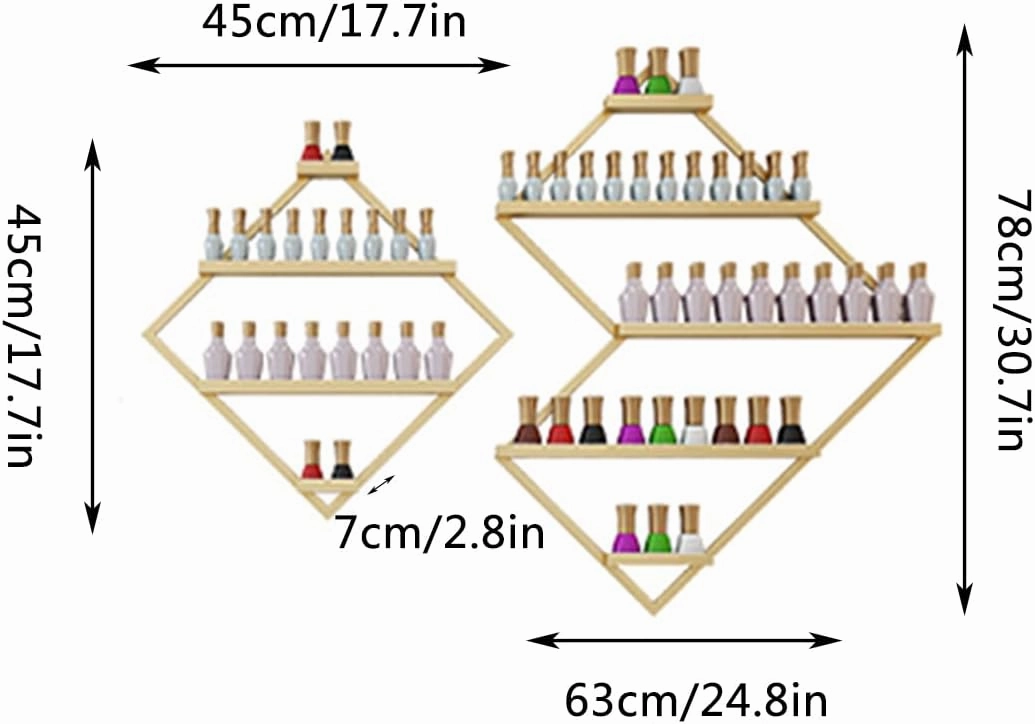 Multi-Function Nail Polish Storage Rack, Wall-Mounted Cosmetic Display Case Lipstick Perfume Wall Shelf Essential Oil Organizer, Durable Metal,Gold