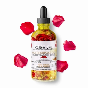 Multipurpose Rose Oil with Vitamin E, Apricot, Sweet Almond and Bergamot Essential Oils - Moisturizing for Hair, Body, Face, Dry Skin, Scalp & Nails, 2 oz - For Age Spots