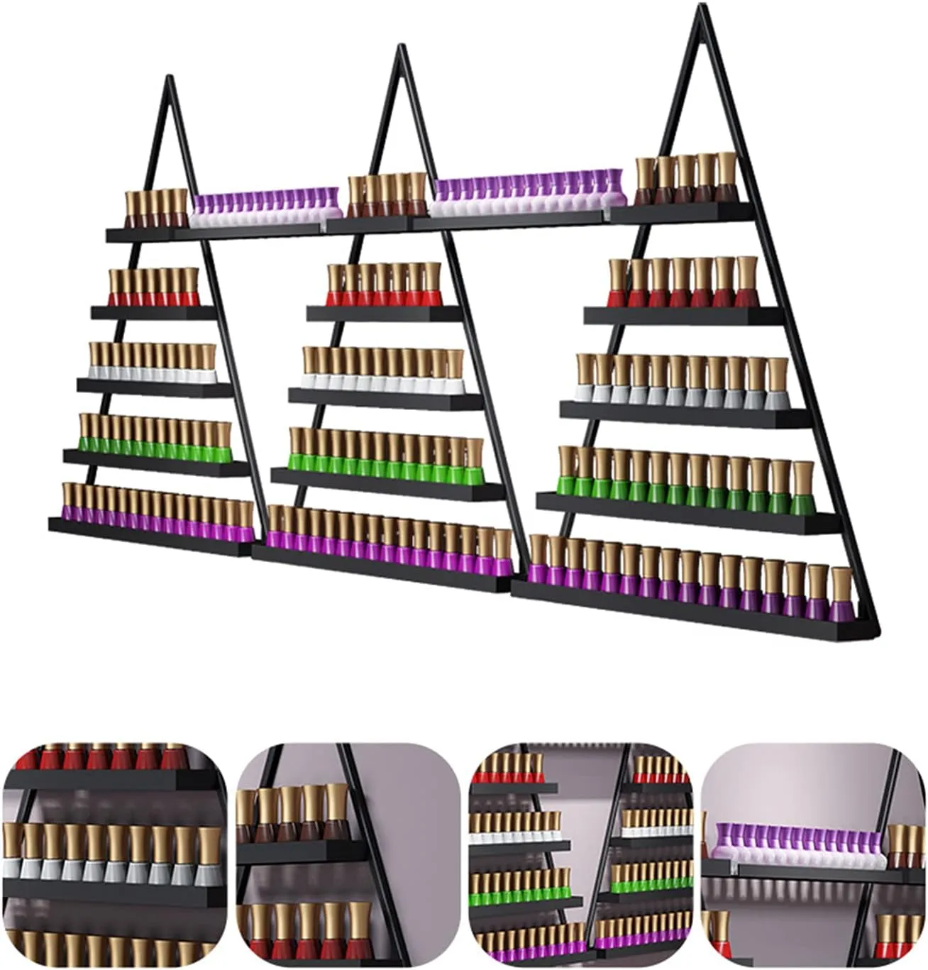 Nail Polish Organizer Wall Mount Rack Hold,Simple Triangle Nail Polish Bottle Storage Display Rack,Nail Polish Shelf Organizer,Salon Wall Display Shelf,Black,8,Piece Set