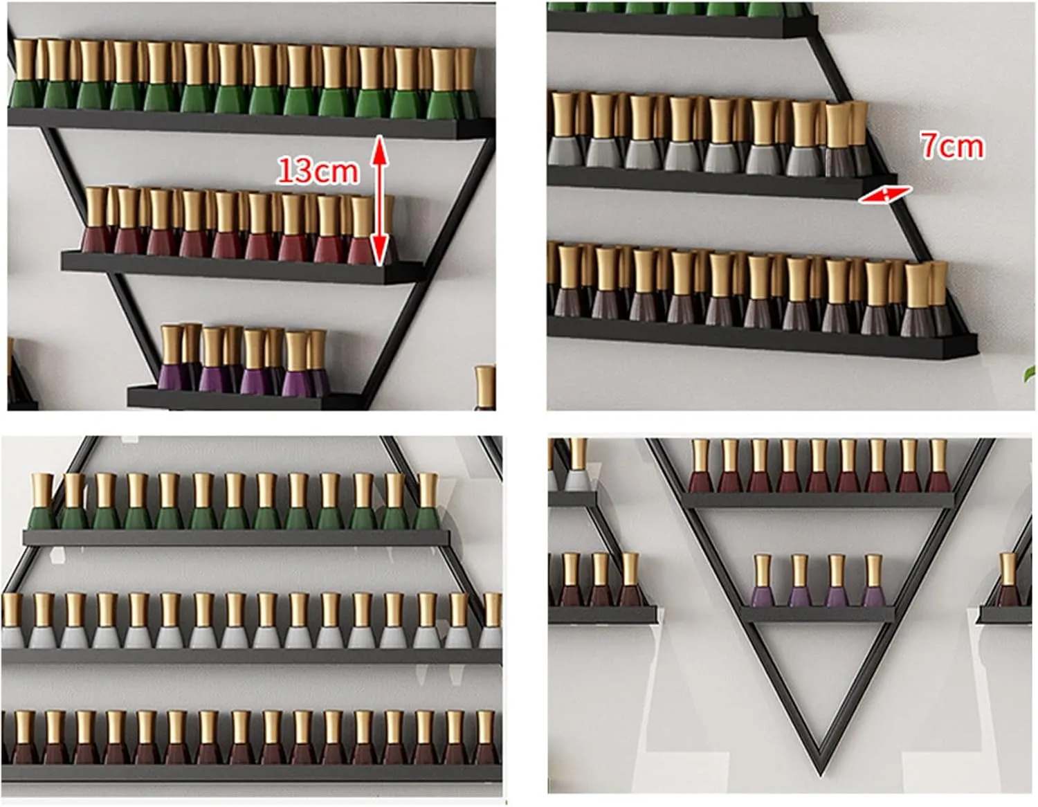 Nail Polish Organizer Wall Mount Rack Hold,Simple Triangle Nail Polish Bottle Storage Display Rack,Nail Polish Shelf Organizer,Salon Wall Display Shelf,Black,8,Piece Set