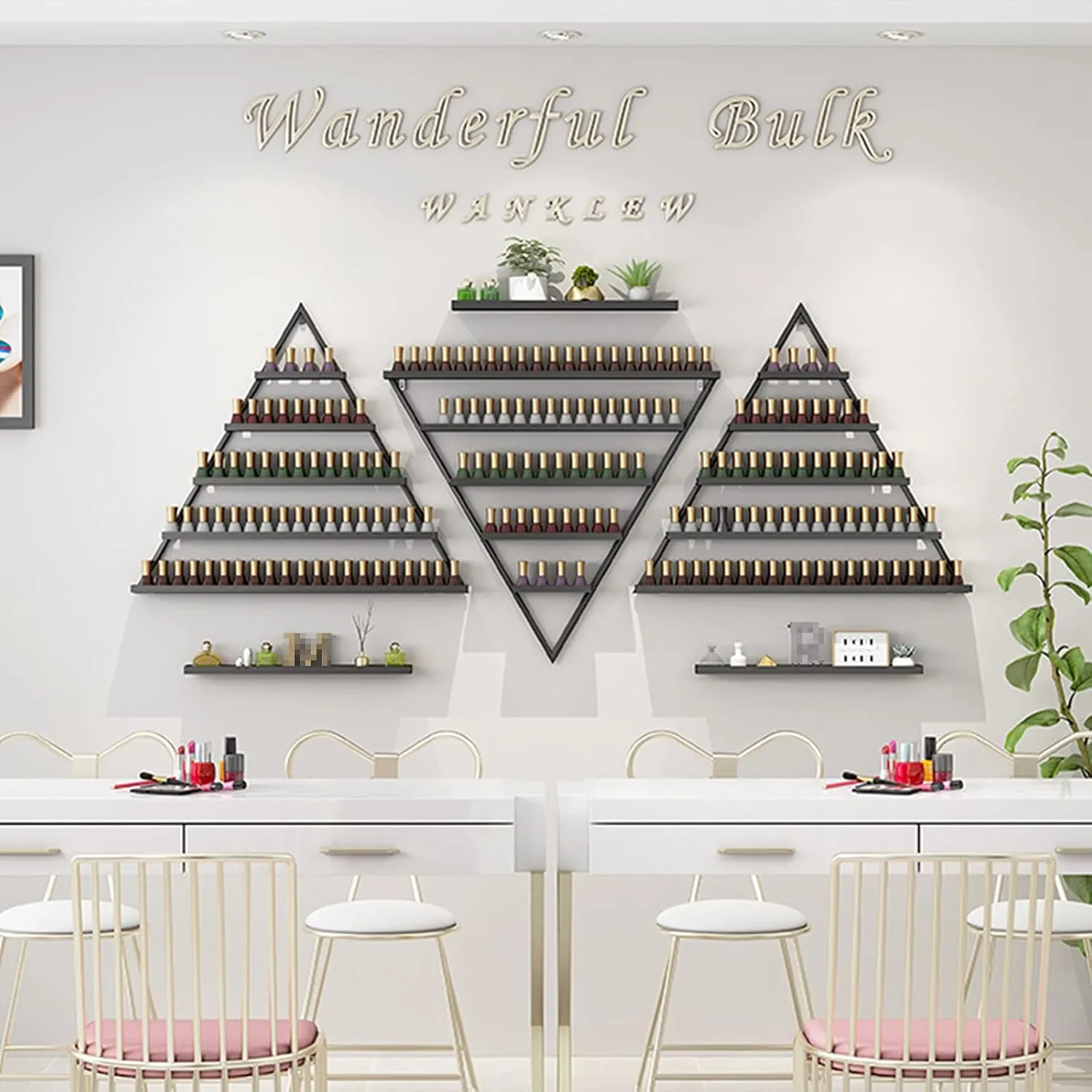 Nail Polish Organizer Wall Mount Rack Hold,Simple Triangle Nail Polish Bottle Storage Display Rack,Nail Polish Shelf Organizer,Salon Wall Display Shelf,Black,8,Piece Set
