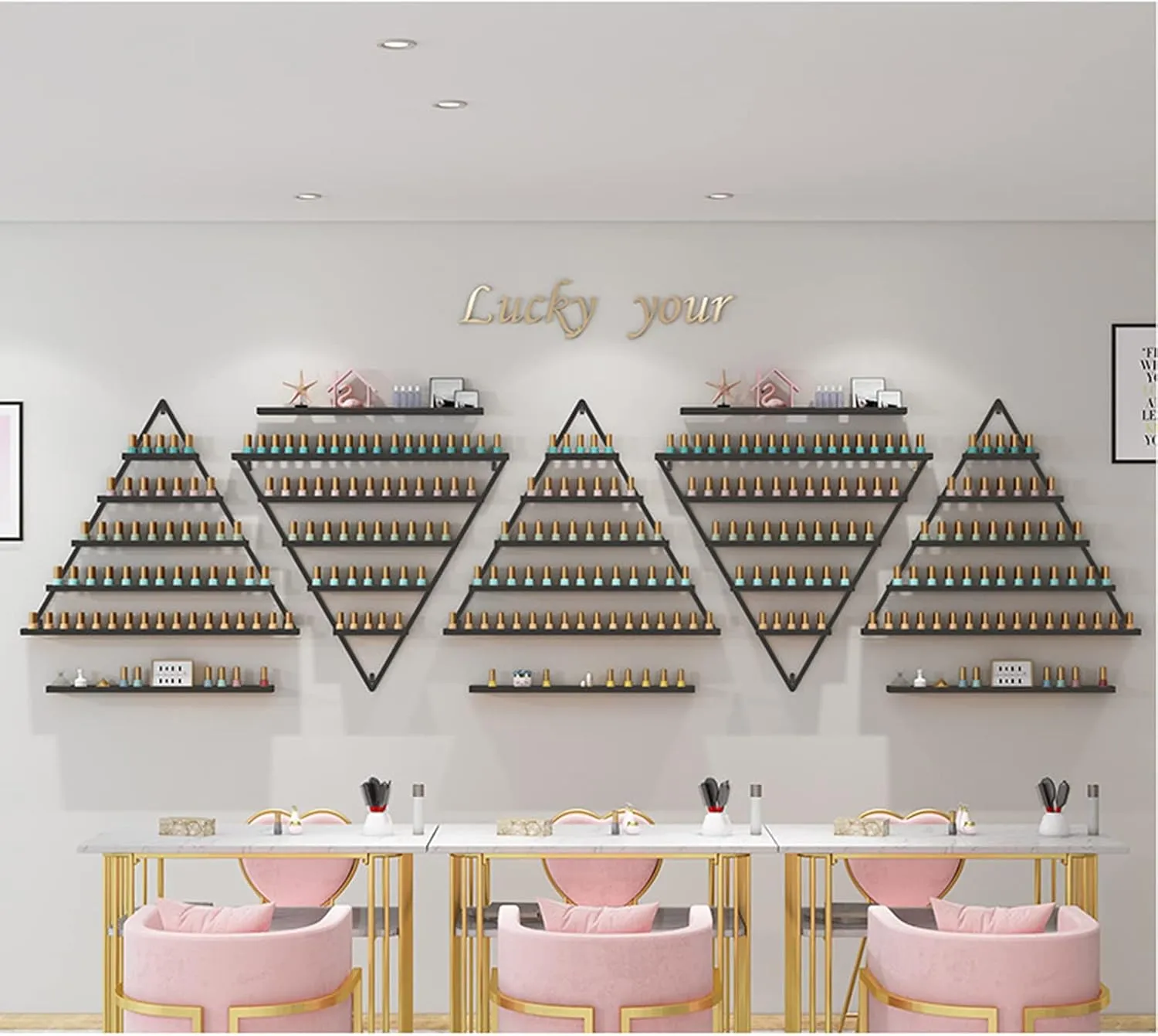 Nail Polish Organizer Wall Mount Rack Hold,Simple Triangle Nail Polish Bottle Storage Display Rack,Nail Polish Shelf Organizer,Salon Wall Display Shelf,Black,8,Piece Set