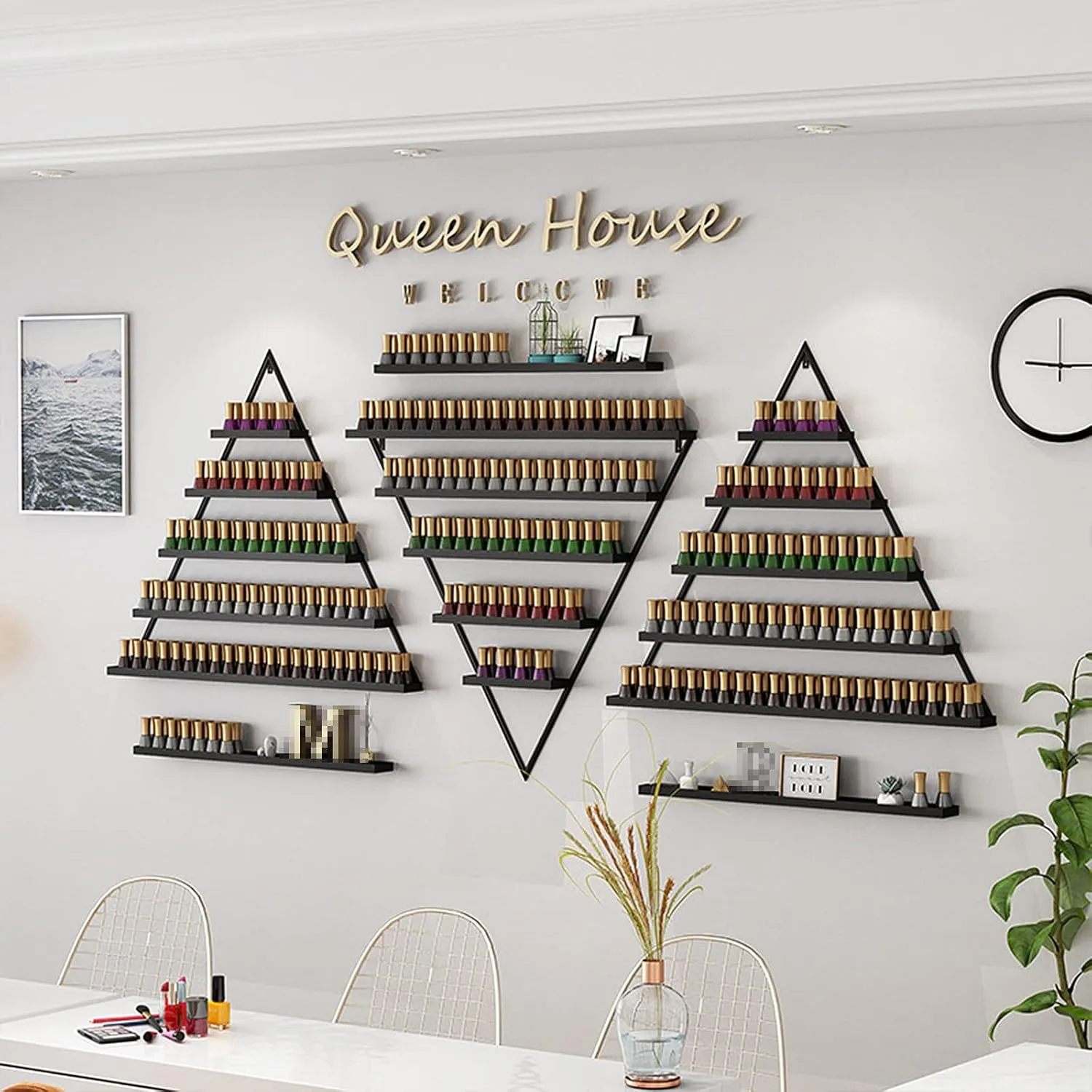 Nail Polish Organizer Wall Mount Rack Hold,Simple Triangle Nail Polish Bottle Storage Display Rack,Nail Polish Shelf Organizer,Salon Wall Display Shelf,Black,8,Piece Set