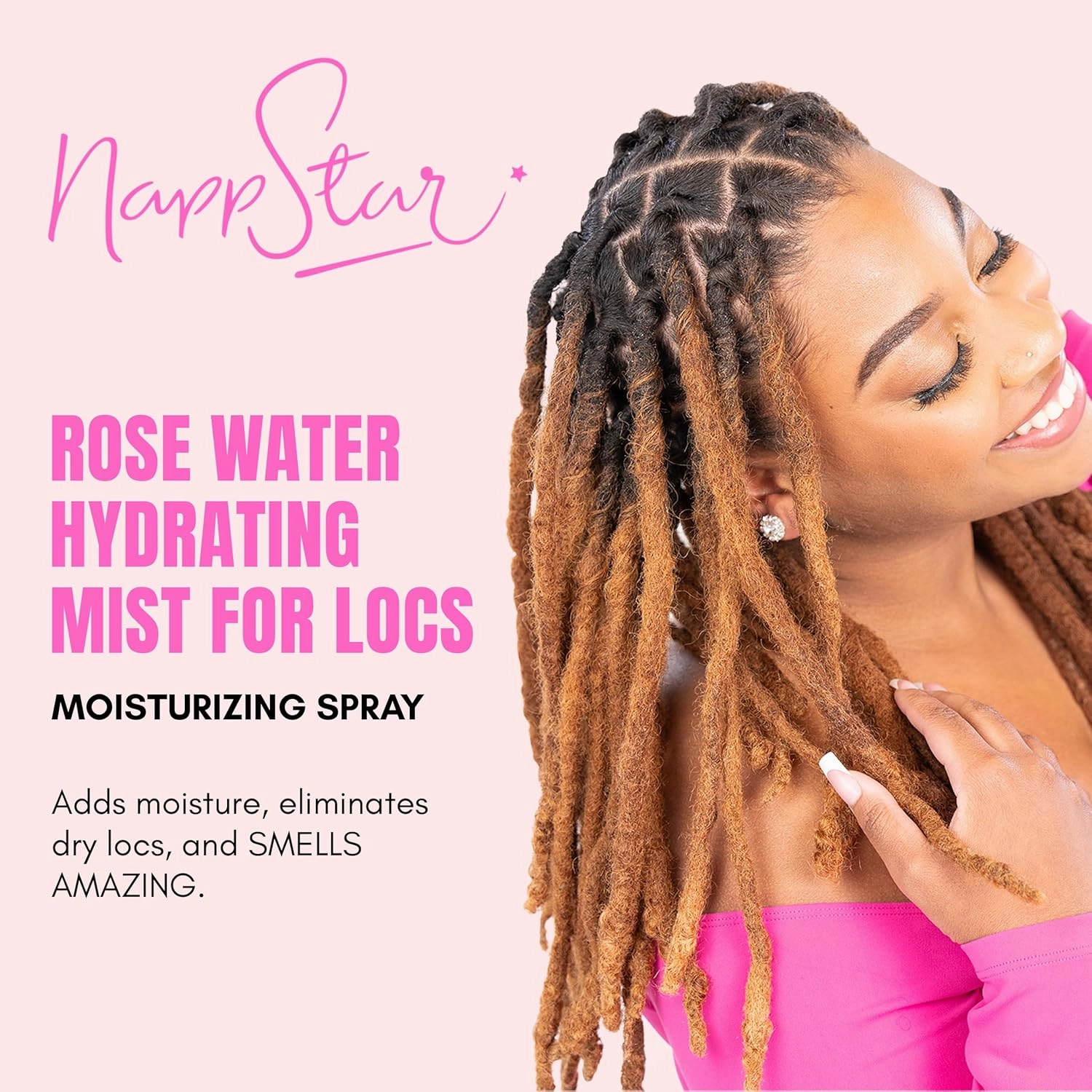 NappStar Rose Water Hydrating Mist, Moisturizing Spray for Dreadlocks, Loc Care with Aloe Vera, 8 Fl Oz