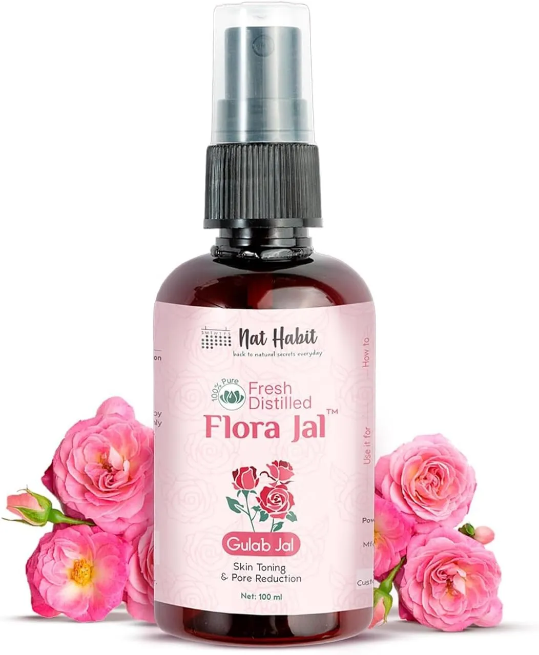 N.A.T. Habit 100% Pure Rose Water – Steam Distilled Ayurvedic Gulab Jal, 100ml | Natural Face Toner, Mist & Astringent | Hydrating & Oil-Control Spray for All Skin Types