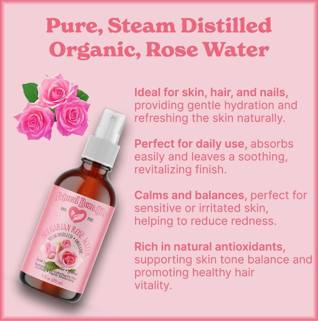 Natural Born Oils Rose Water, 1 Gallon, Organic, Hydrating Facial Mist, Excellent for Revitalizing Skin, Natural Beauty Enhancer