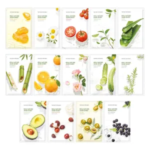 Nature Republic Mask 14 Pack (Real Nature) Sheet mask, Bulk Facial spa Mask for Moisturizing & Hydrating Glow, korean skin care All Skin Types (Real Nature)