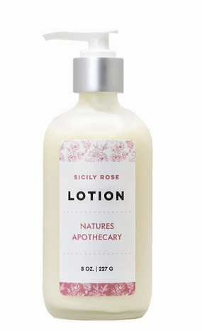 NATURE'S APOTHECARY Sicily Rose Lotion For Dry Skin | Silky, Nourished, Hydrated Skin | Hypoallergenic, All-Natural, Plant-Derived, Made in USA (Reusable Frosted Glass Bottle)